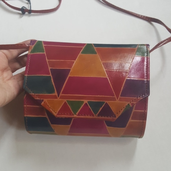 Geometric print vintage leather purse crossbody - Picture 4 of 8